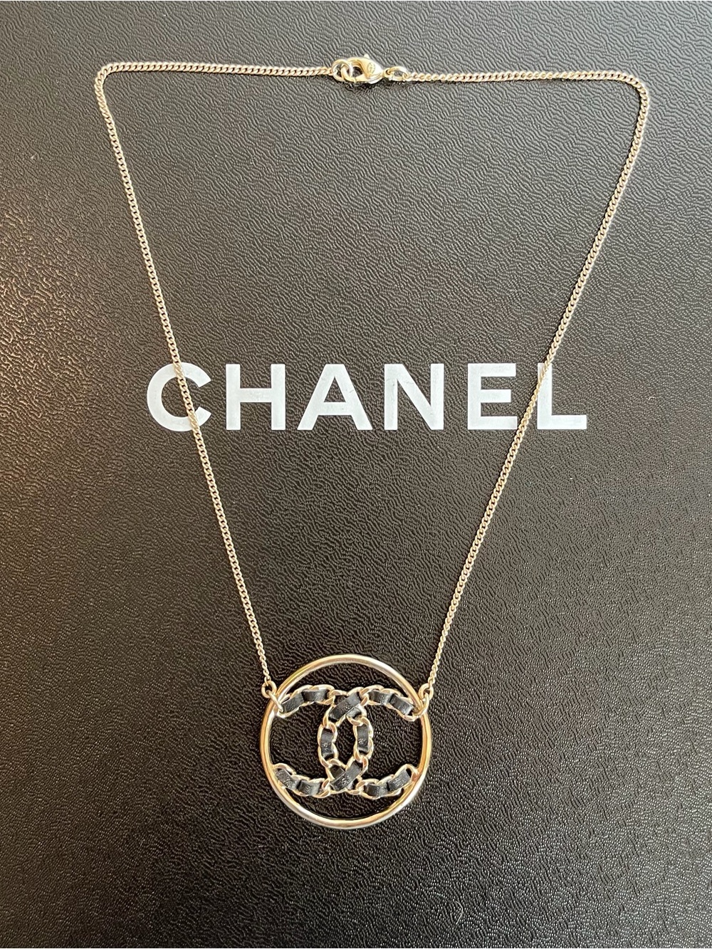 Chanel Necklace Gold Metal and Wrapped Black Leather + Receipt + Tags SS19